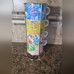 Lilly Pulitzer Set 4 Stackable Colorful Mugs Coffee Tea Espresso Cups